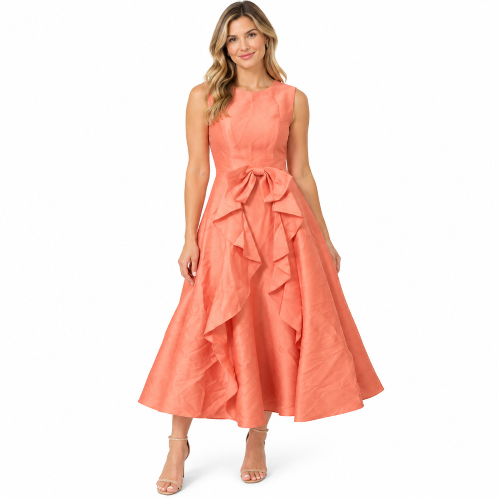 Shoshanna Midnight Coral Pink Ruffle Midi Sleeveless Formal Dress sz 10 / M